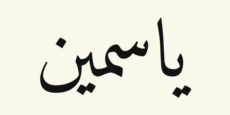 Le prénom Jasmine en arabe, ياسمين, en lettres naskh noires de la police Amiri, sur fond crème