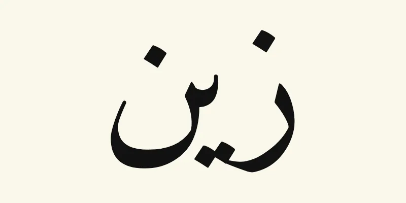 Le prénom Zayn en arabe, زين, en lettres naskh noires de la police Amiri, sur fond crème